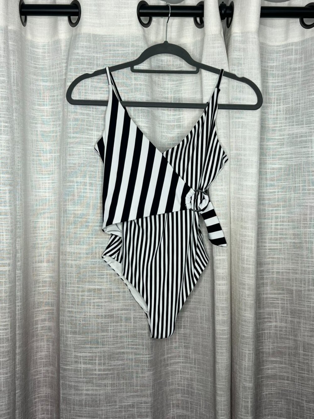Onia Black and White Stripe One Piece Bathing Suit